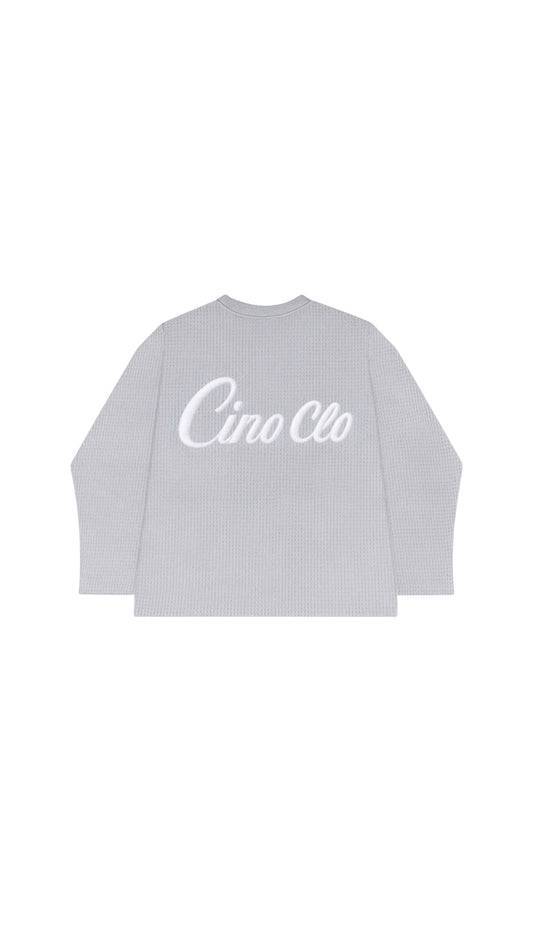 Waffle knit long sleeve | Light Grey/White