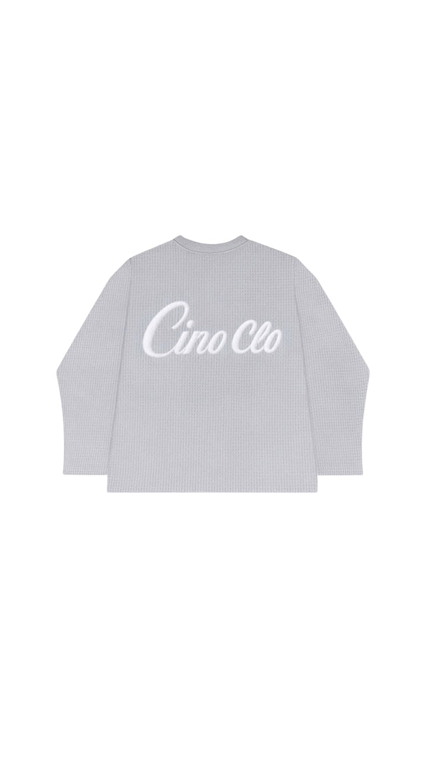 Waffle knit long sleeve | Light Grey/White